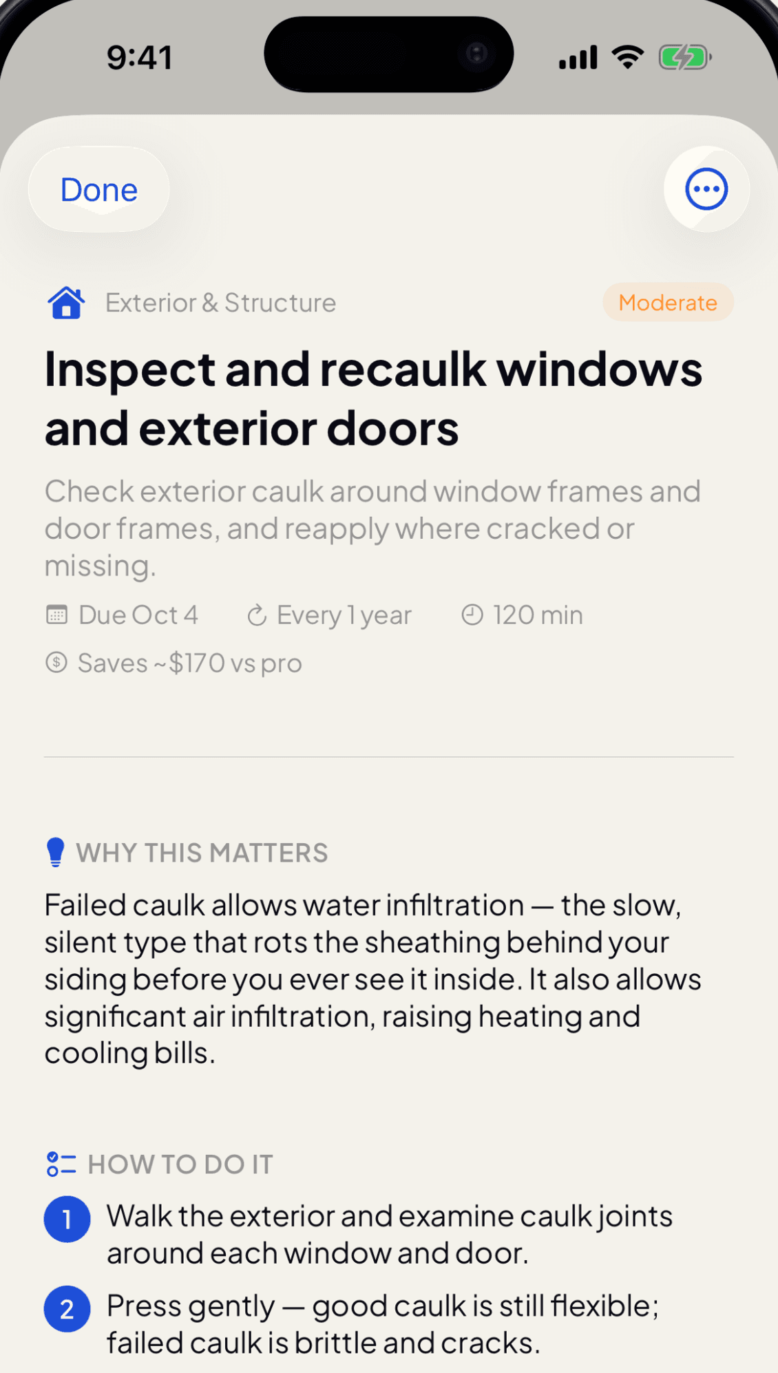 A Hearth task detail screen with step-by-step instructions